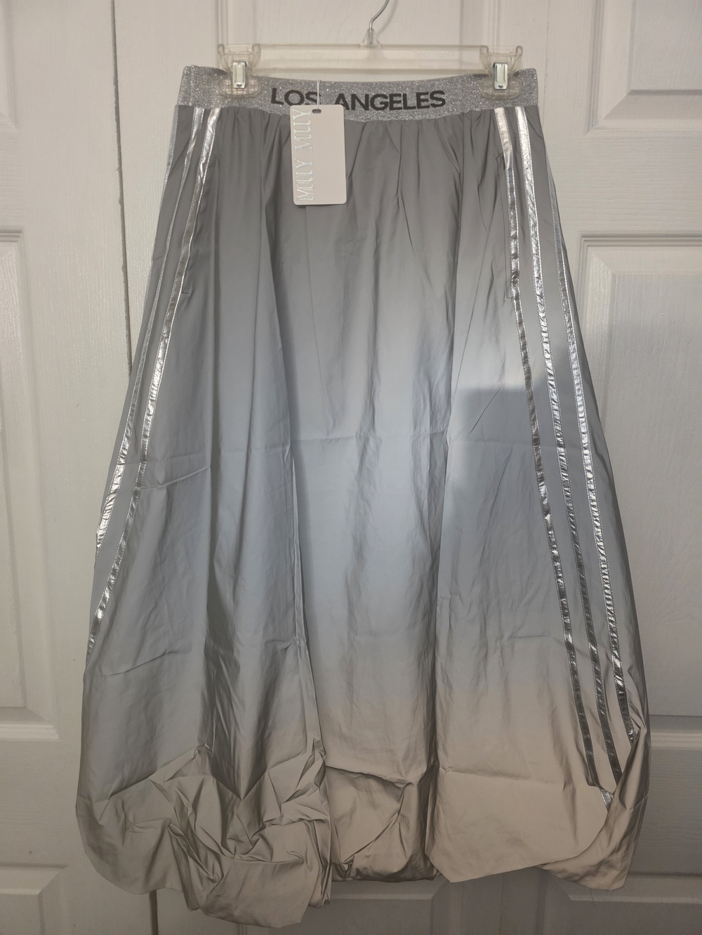 Los Angeles Silver Metallic A-Line Balloon Hem Skirt